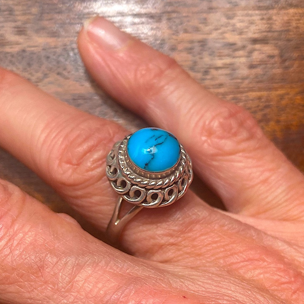 Sterling Silver Ring with Genuine Turquoise—Size 8